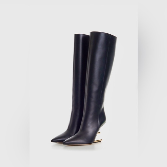 Fendi Calfskin F-Heel Tall Boots -
Black - Picture 6 of 7